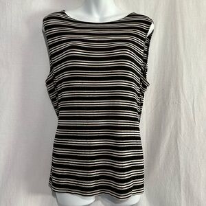 Laura Ashley Black Tan White Striped Sleeveless Blouse XL